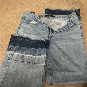 J Brand Light Blue wide Jeans with Dark Indigo Hem Panels